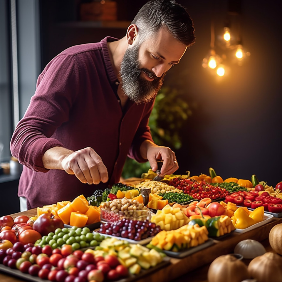 Skilled artist creates a beautiful fruit platter arrangement
