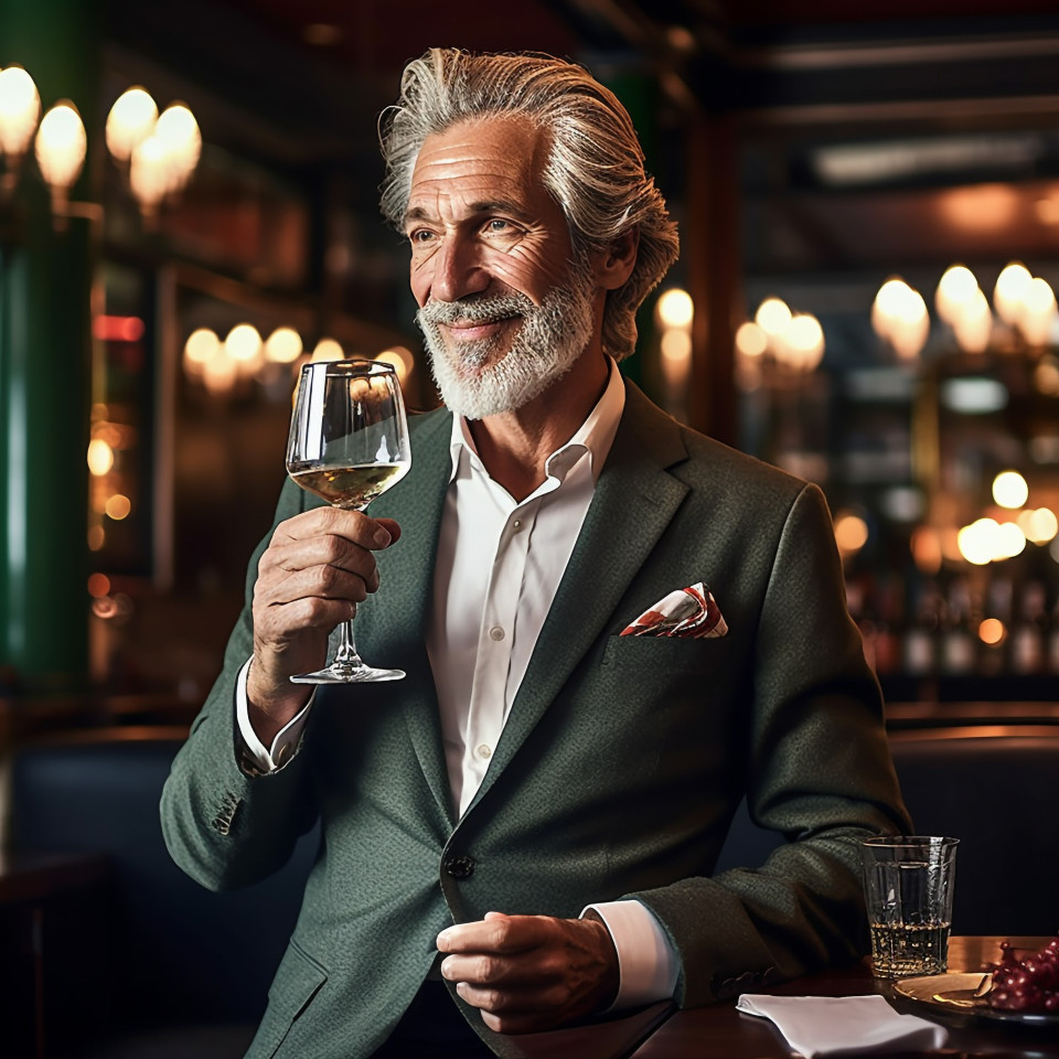 Elegant man savoring wine at an upscale eatery
