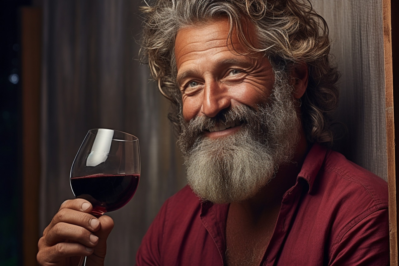 Elegant man celebrating with a glass of red wine
