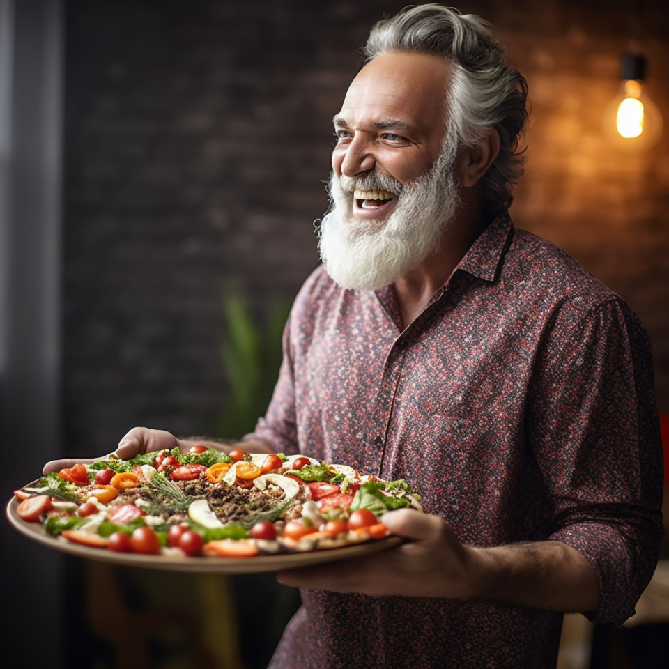 Happy guy savoring a delicious homemade italian pizza