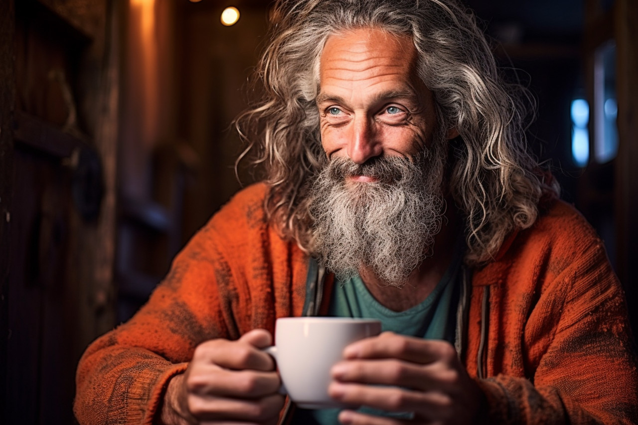 Handsome man savors a cup of specialty coffee