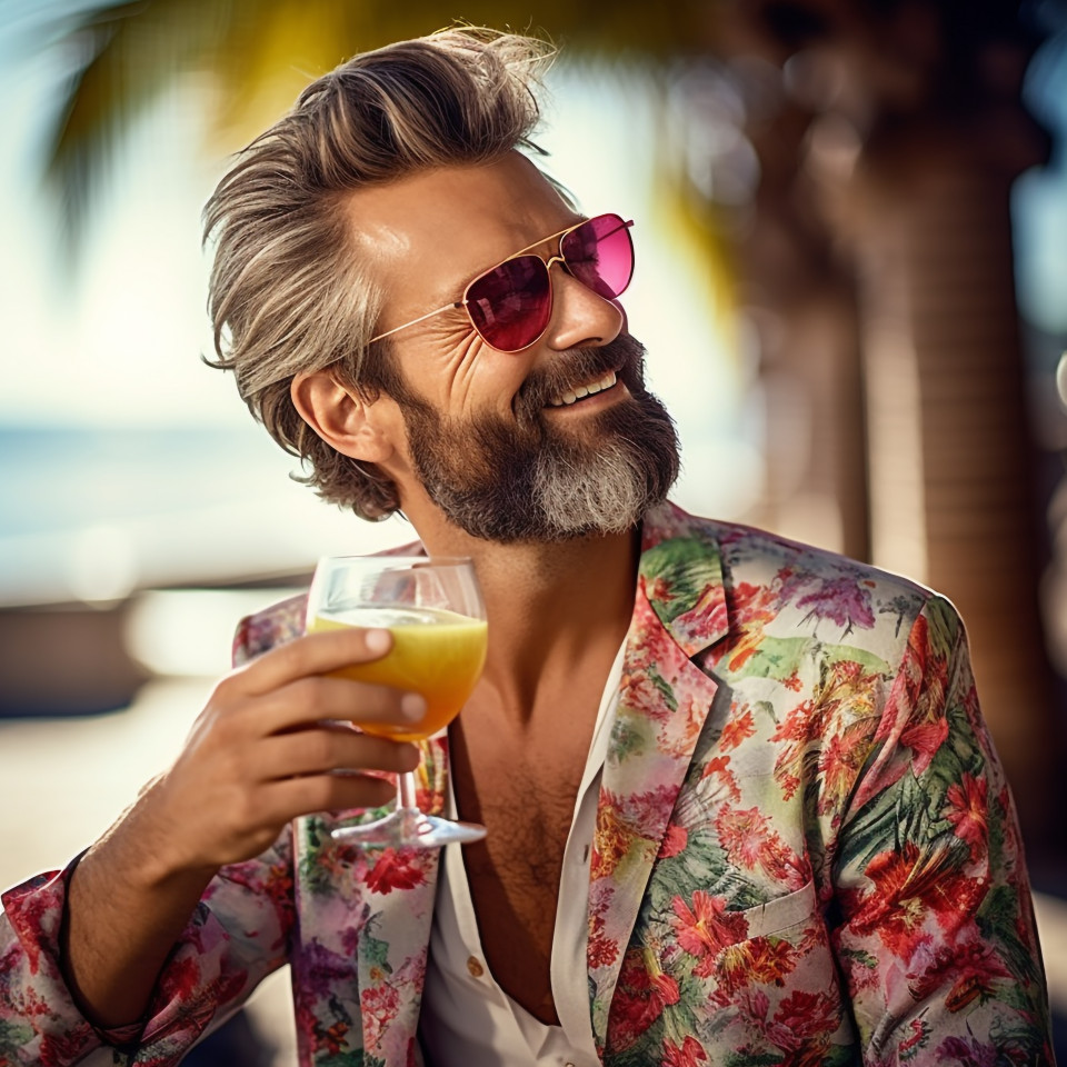 Stylish guy enjoys a refreshing fruity drink