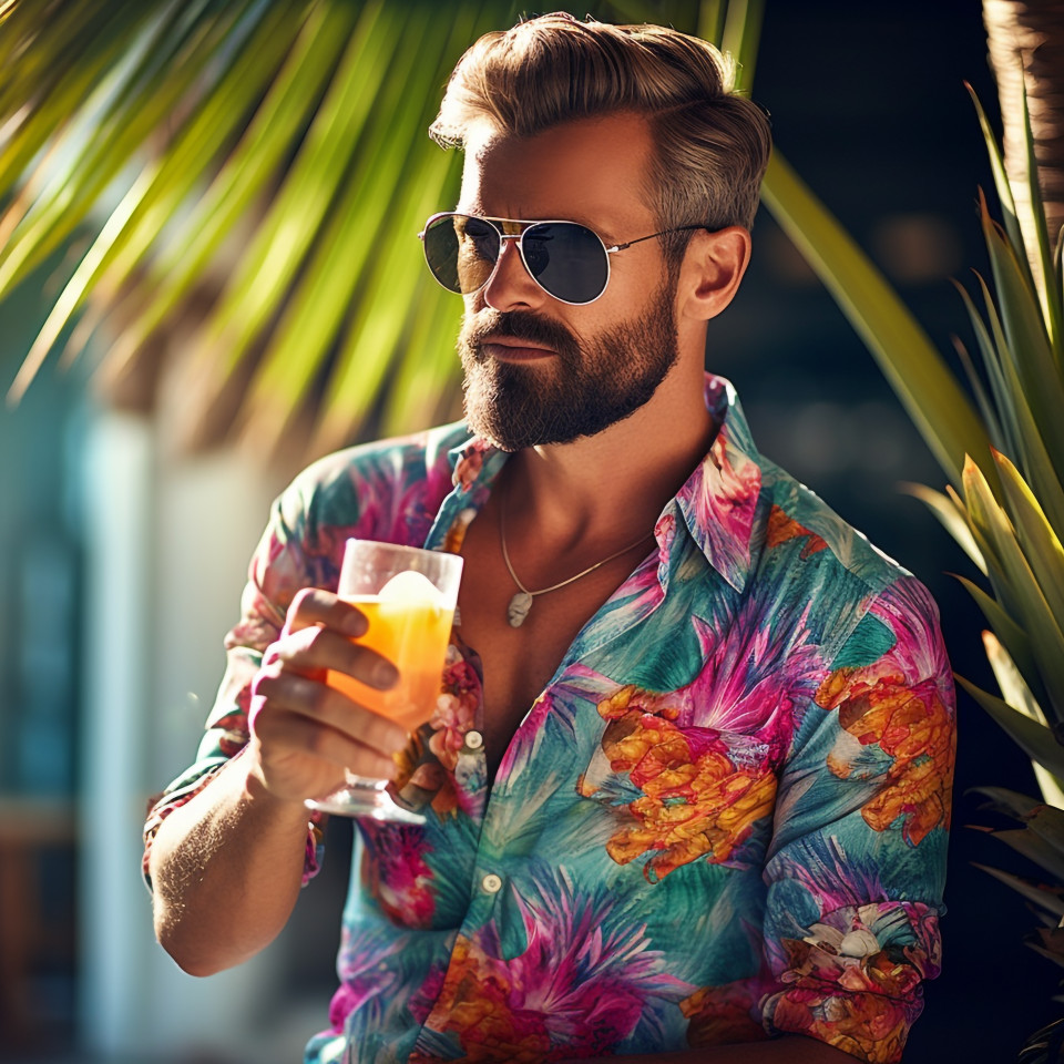 Stylish guy enjoys a refreshing fruity drink