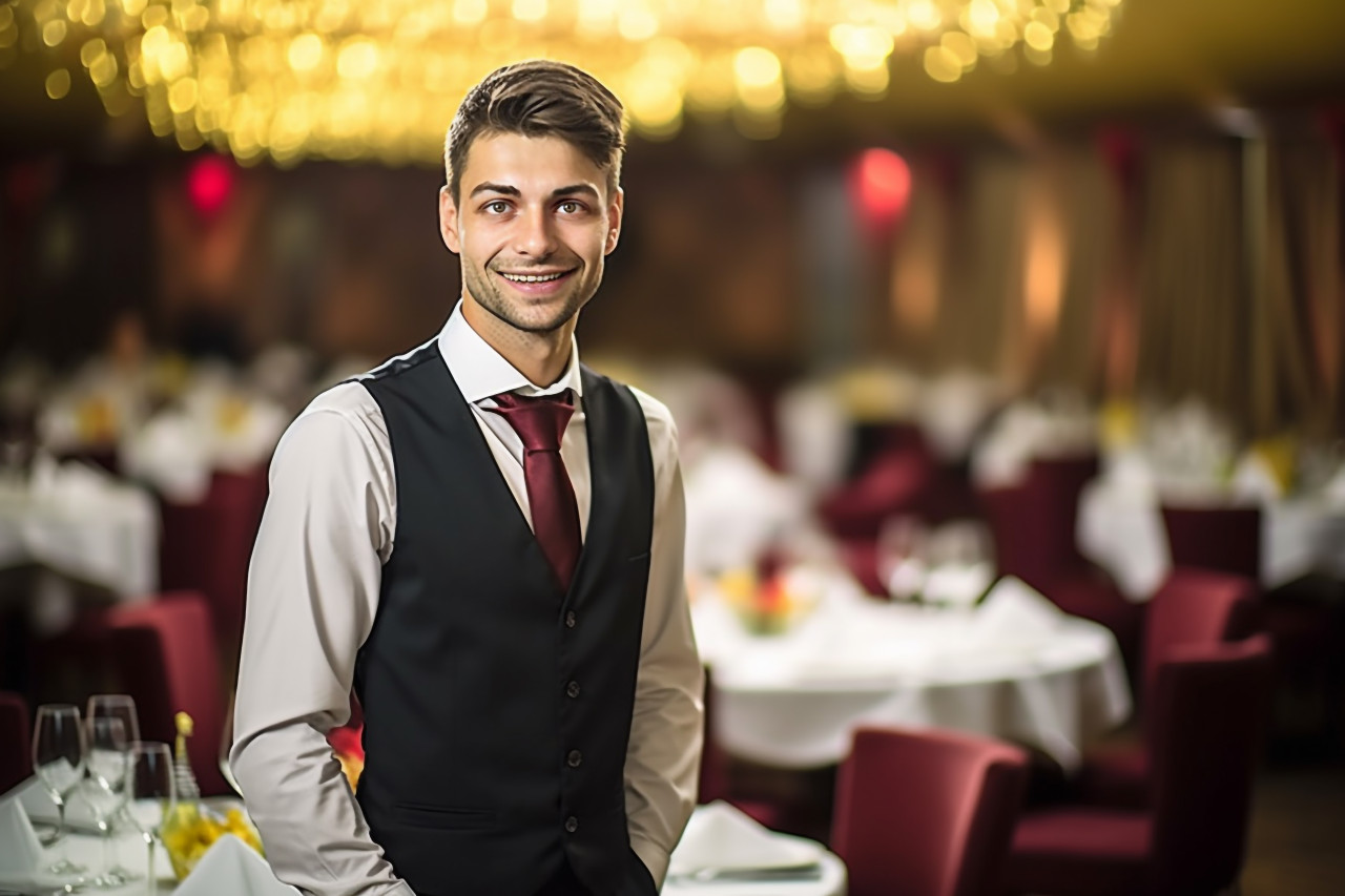 Astute event manager directs a seamless banquet on blured background