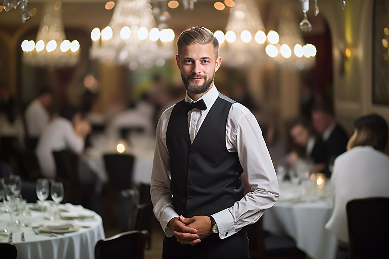 Astute event manager directs a seamless banquet on blured background