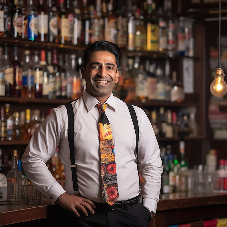 Skilled indian bar manager working confidently a blurred background