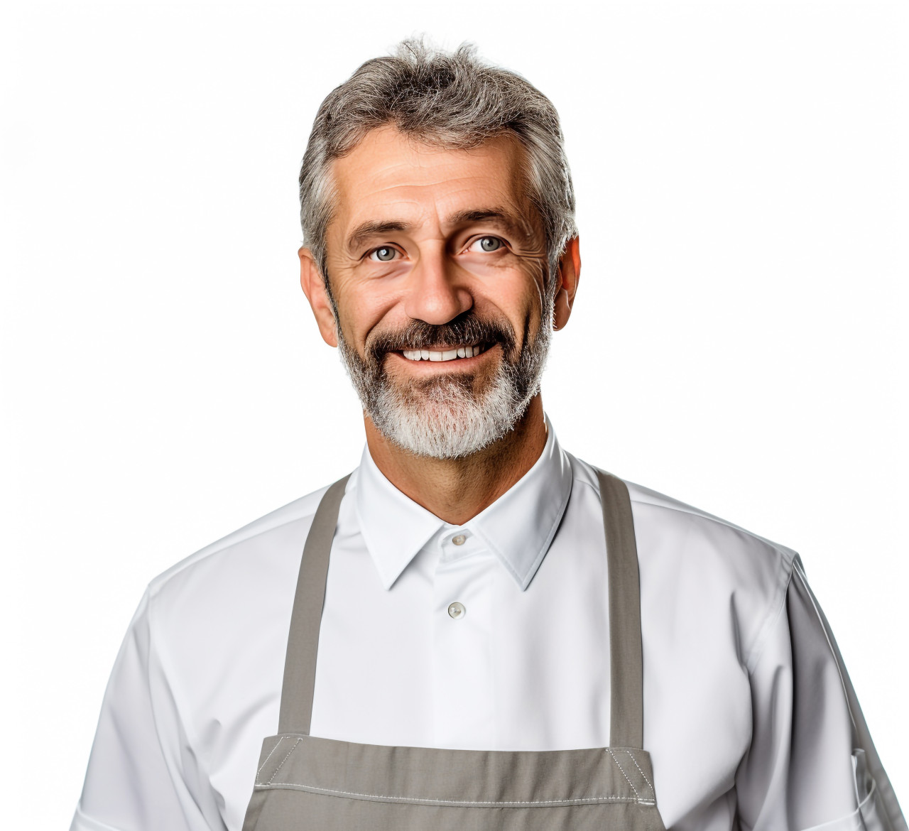 Approachable chef manager portrait on white background