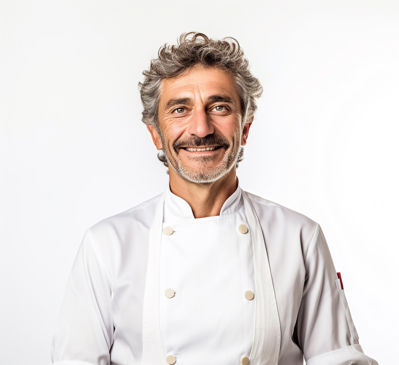 Approachable chef manager portrait on white background
