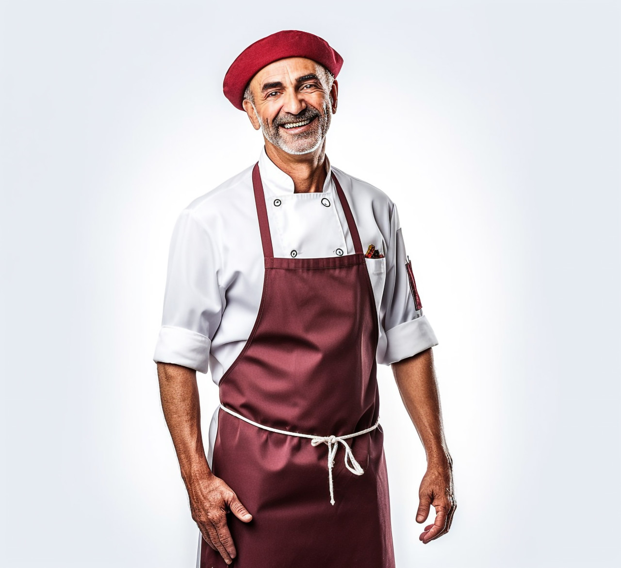 Approachable chef manager portrait on white background