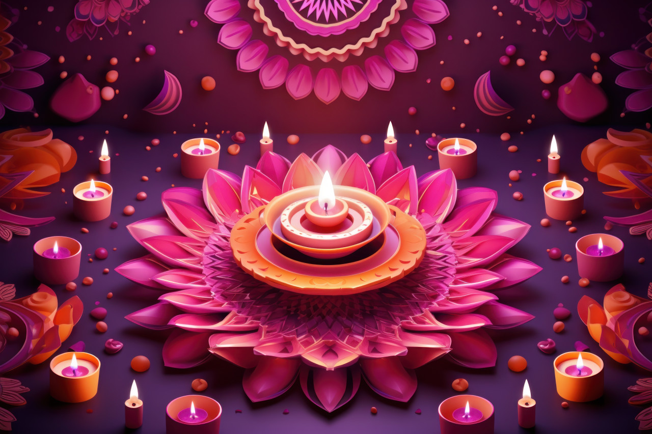 Diwali diya designs using radiant indian diyas against a vibrant pink backdrop