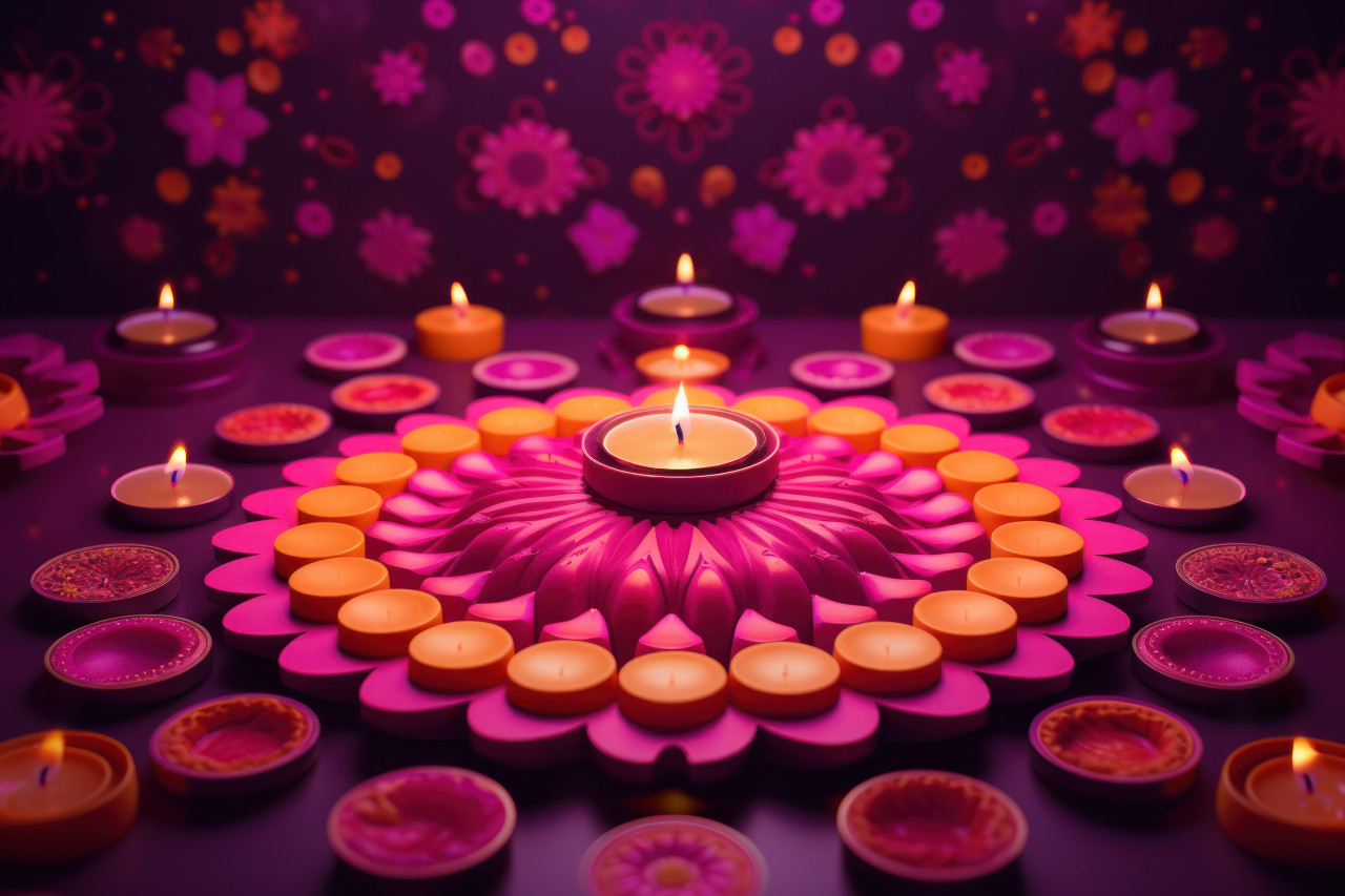 Diwali diya designs using radiant indian diyas against a vibrant pink backdrop