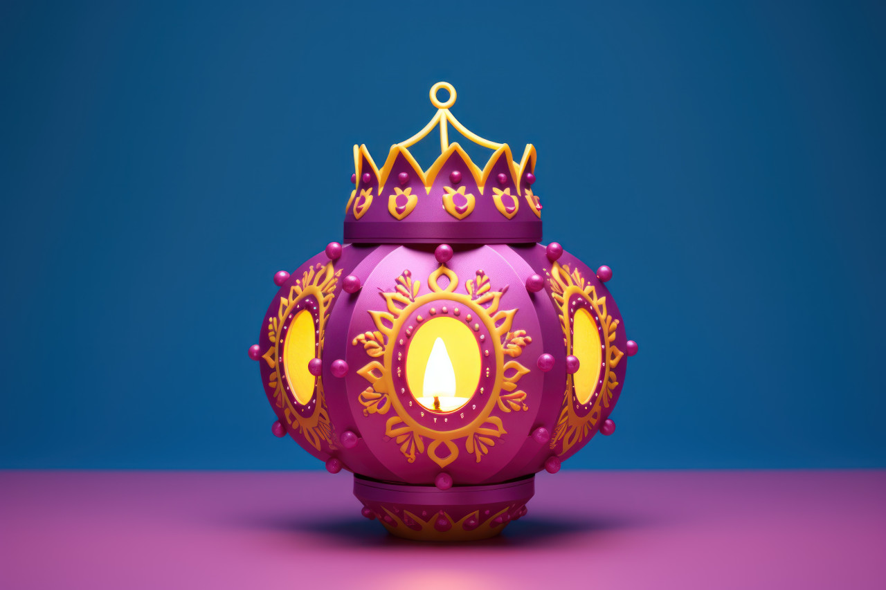Diwali lantern glowing brightly against a serene blue background