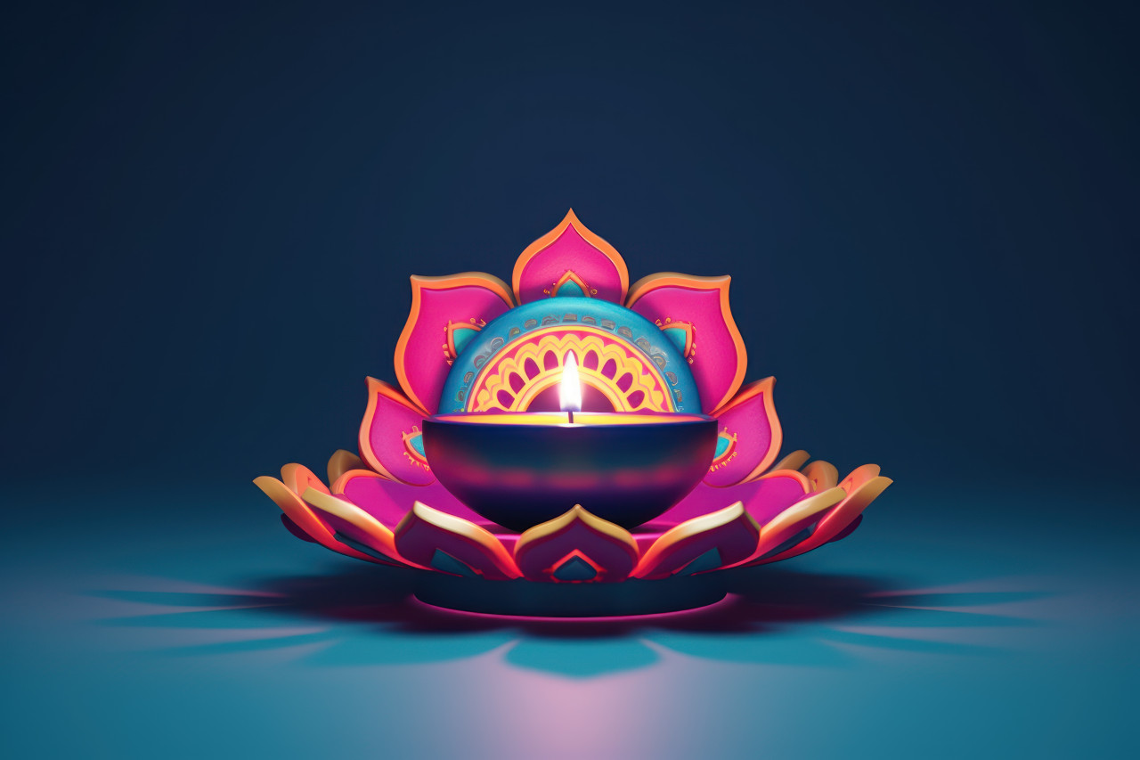 3d animation of a glowing devi diya