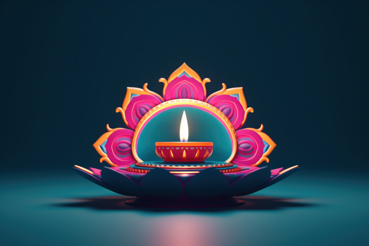 3d animation of a glowing devi diya
