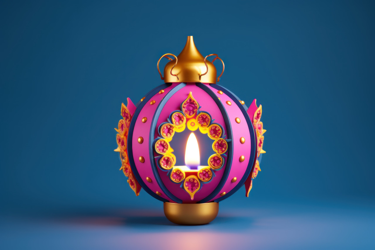 Diwali lantern glowing brightly against a serene blue background