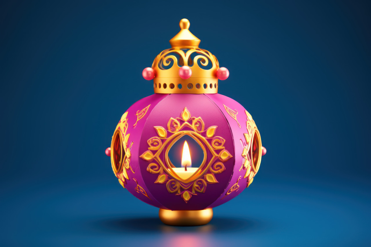 Diwali lantern glowing brightly against a serene blue background