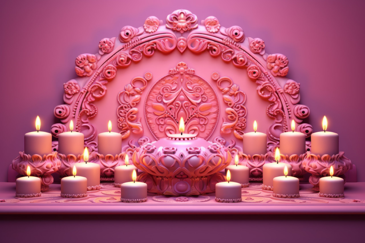 Diwali candles glowing on a pink background