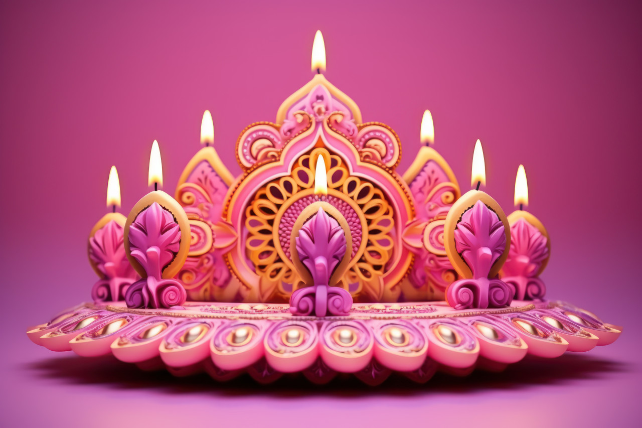 Celebrate diwali with glowing 3d candles on a vibrant pink background