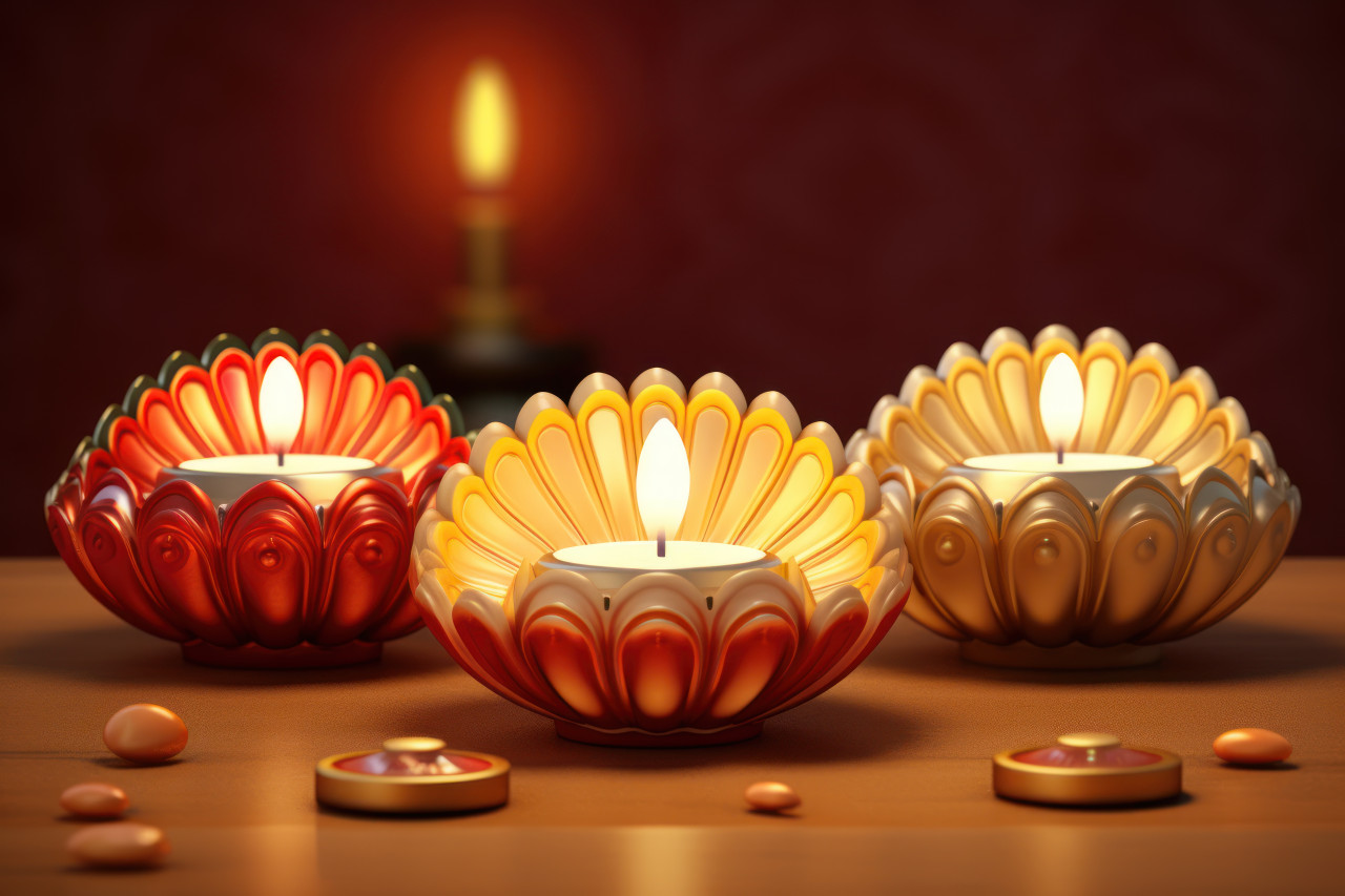 Diwali oil lamps glowing in a dark background