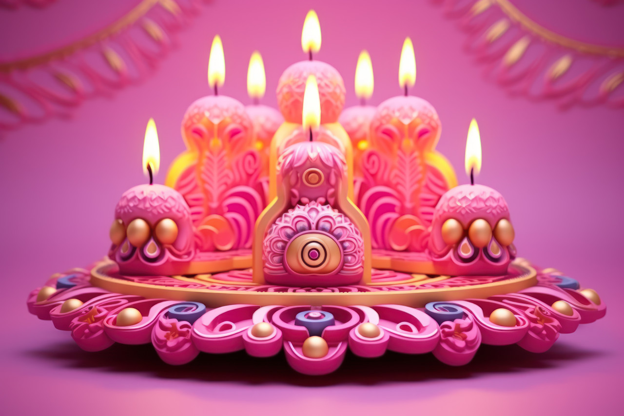 Celebrate diwali with glowing 3d candles on a vibrant pink background