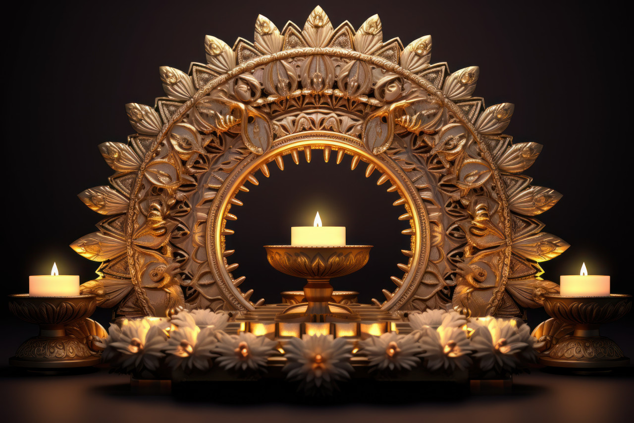 Celebrate diwali with stunning 3d rendering of traditional diya lamps and festive decorations