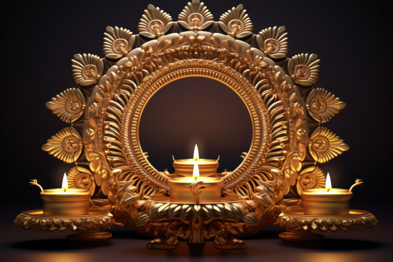 Celebrate diwali with stunning 3d rendering of traditional diya lamps and festive decorations