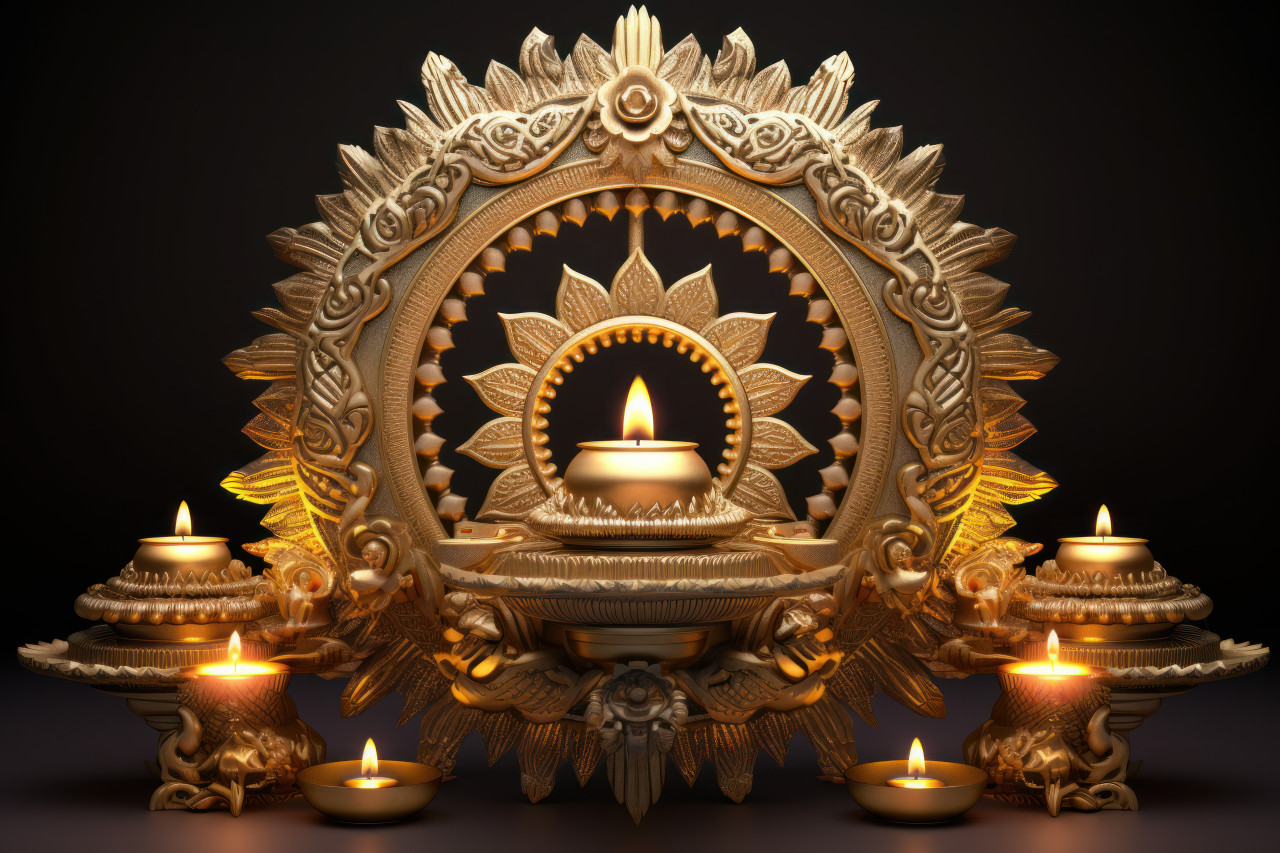 Celebrate diwali with stunning 3d rendering of traditional diya lamps and festive decorations