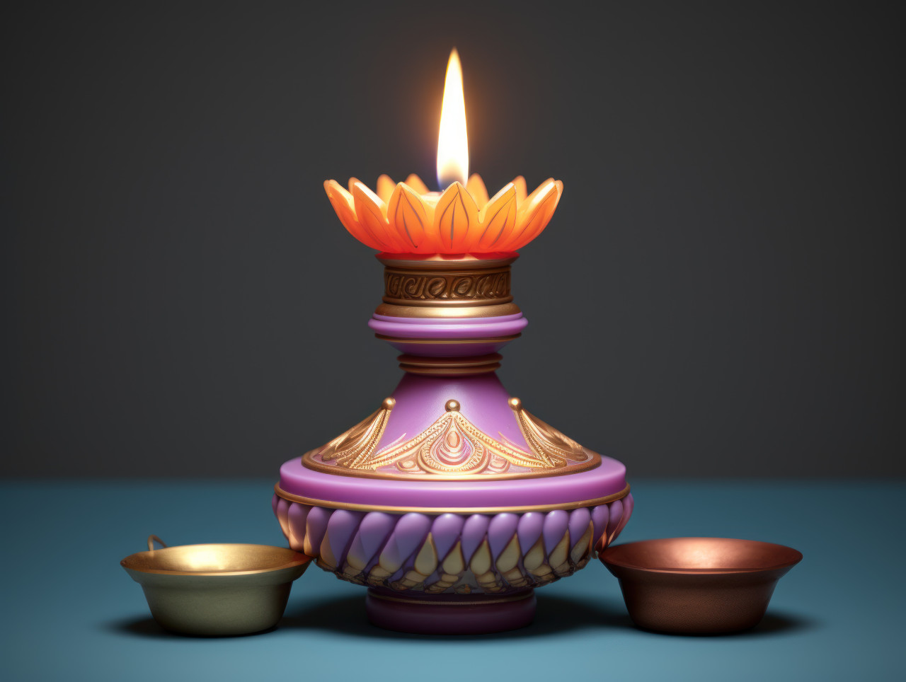 Glowing diwali lamp in darkness