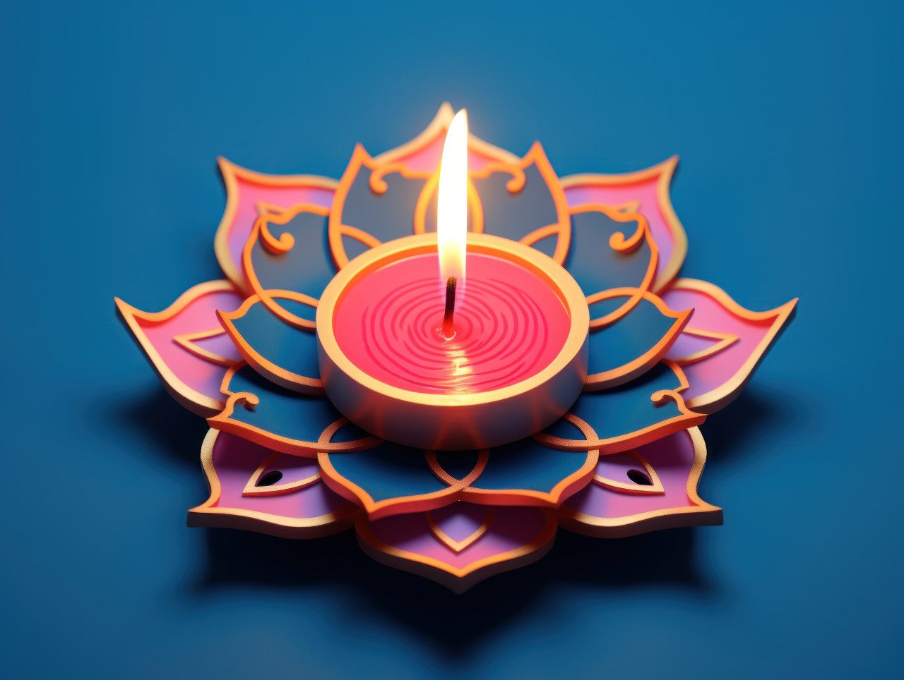 Traditional blue diya on a blue background