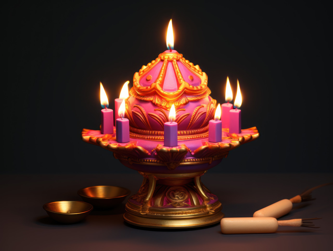 Glowing diwali lamp in darkness