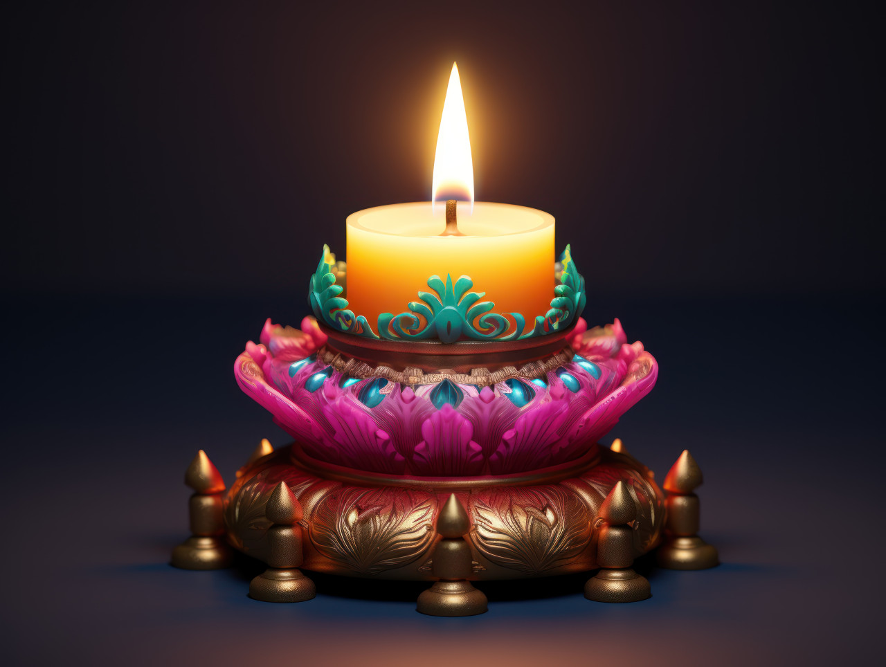 Glowing diwali lamp in darkness