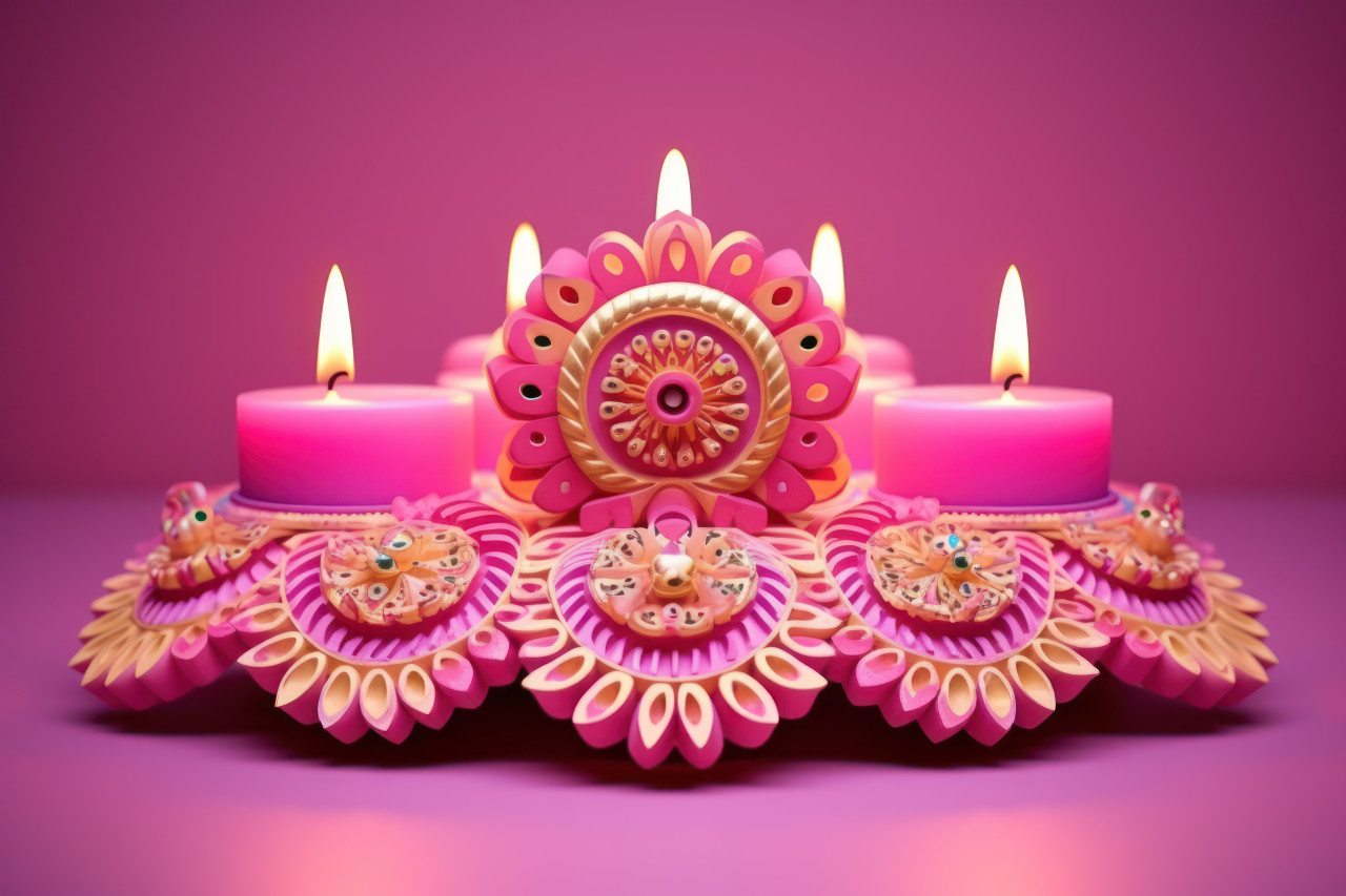 Celebrate diwali with glowing 3d candles on a vibrant pink background