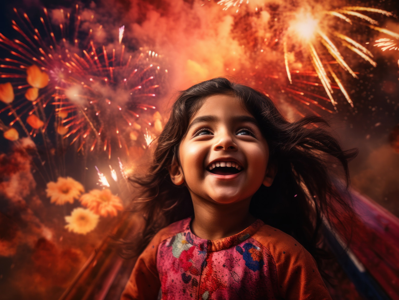 A young indian girl celebrates diwali, the festival of lights