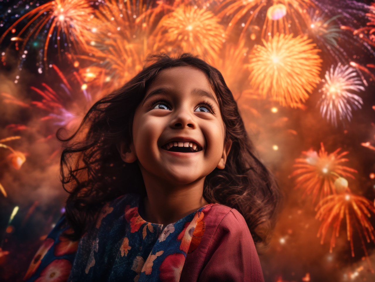 A young indian girl celebrates diwali, the festival of lights