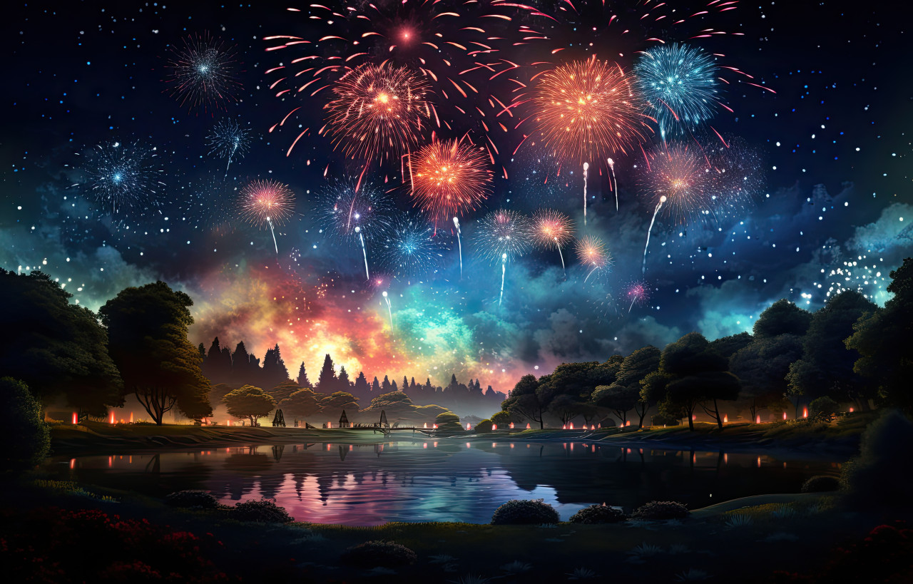 Fireworks bursting in the night sky