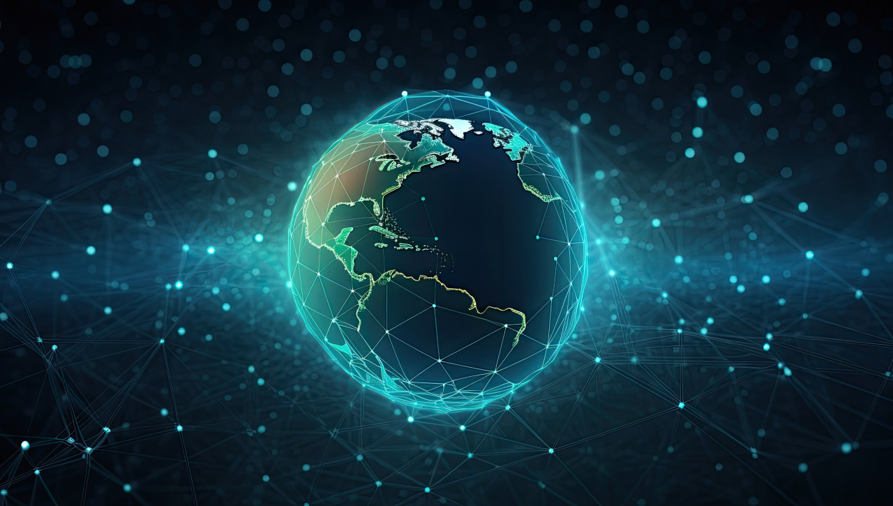 Computer network world globe for business presentation