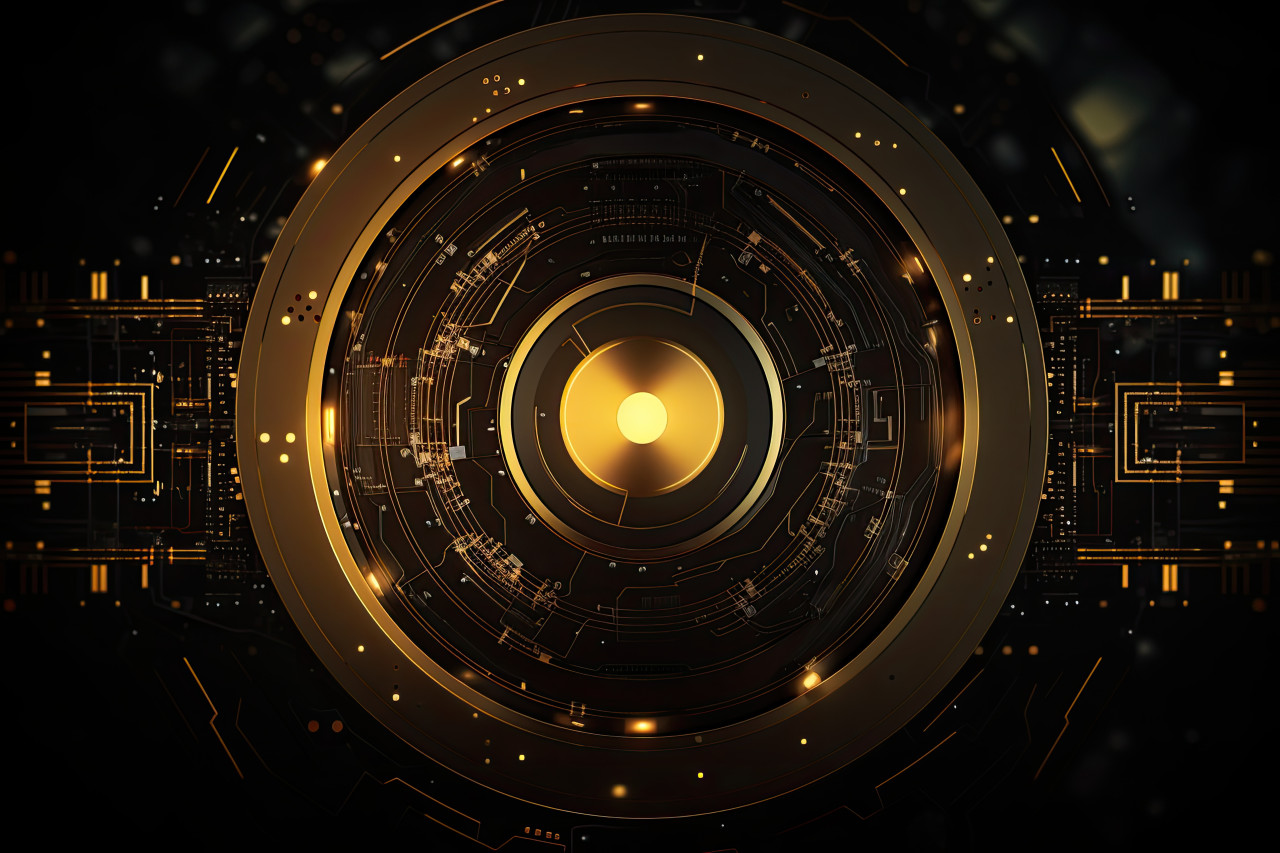 Golden circle glow on a black background