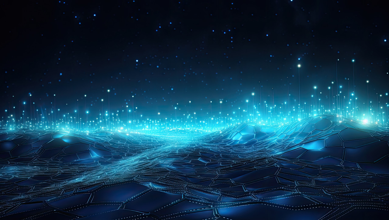 The lines of the network are blue and dark