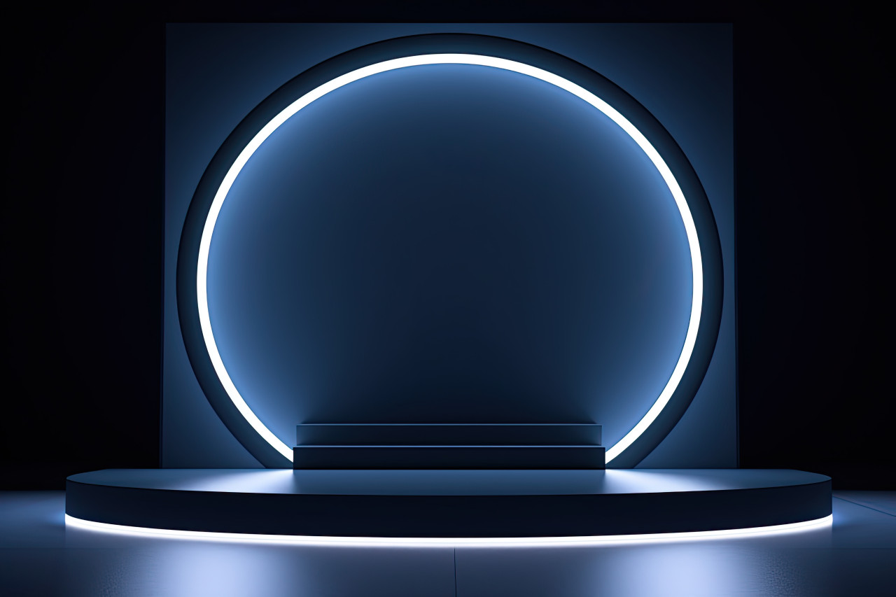 An image with a circular pedestal with lights