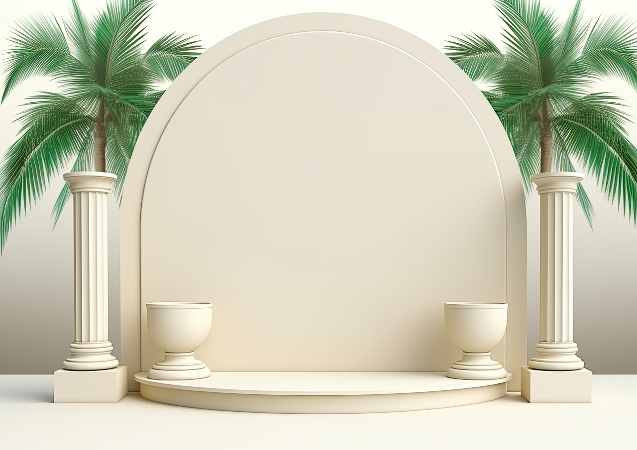 A podium with the palm trees in the background