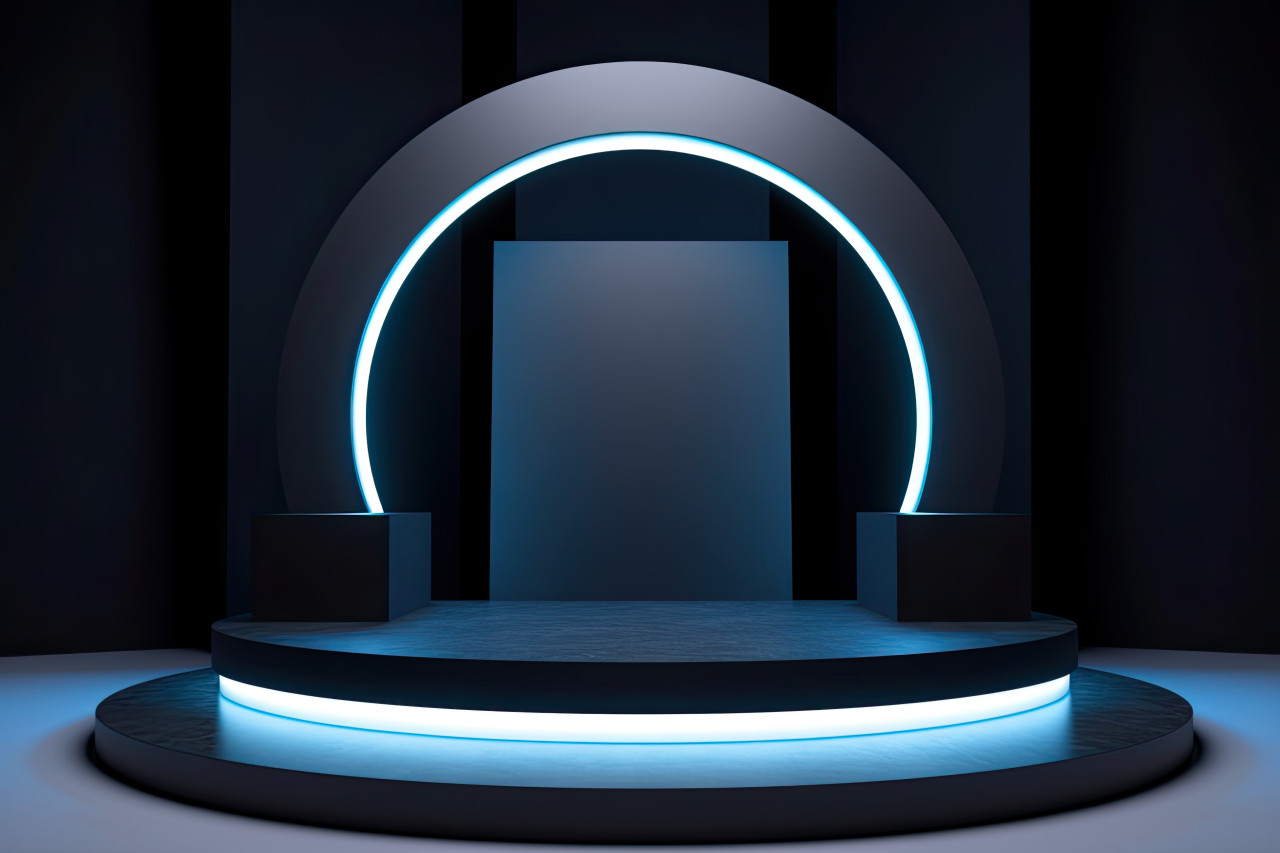 An image with a circular pedestal with lights