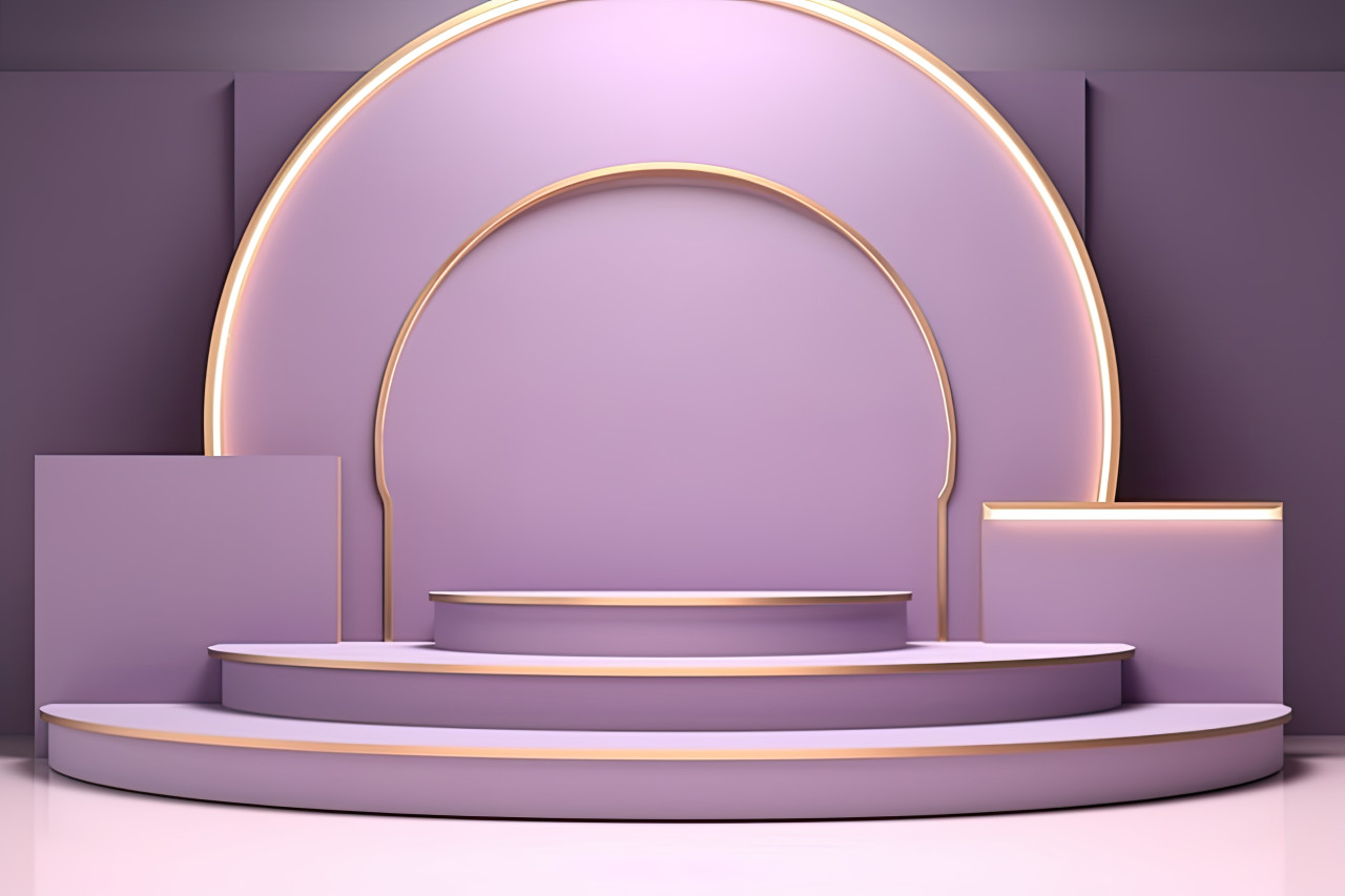 A simple podium in purple with small lights