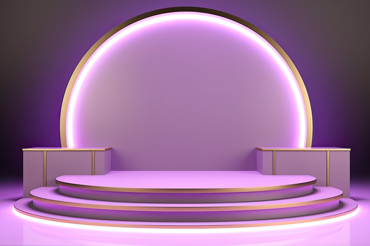 A simple podium in purple with small lights