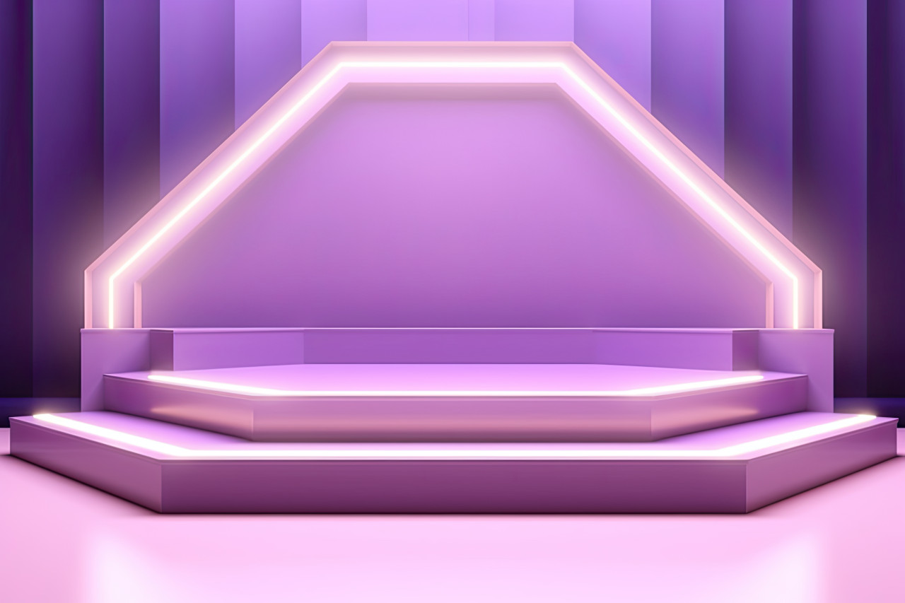 A simple podium in purple with small lights