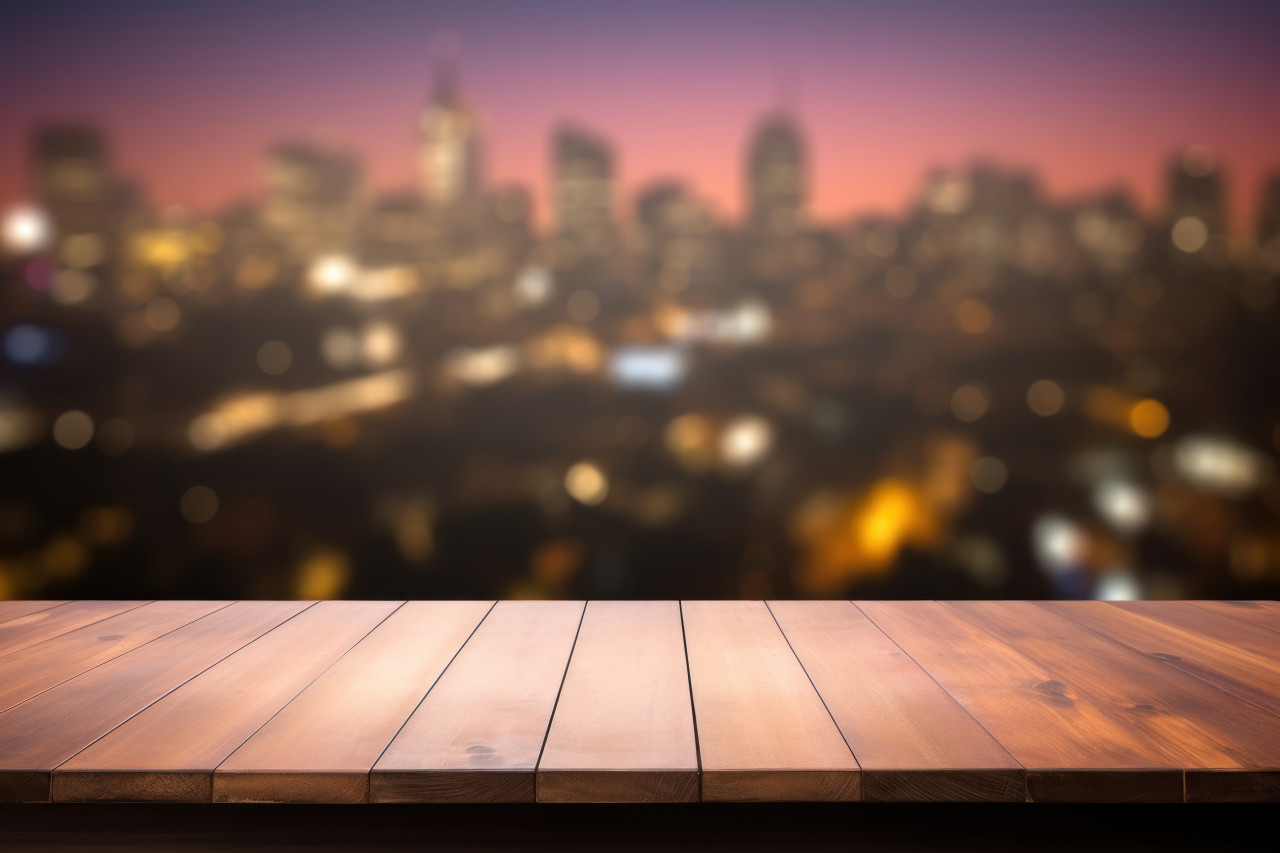 A wooden table isolated on blurred background with dark frame