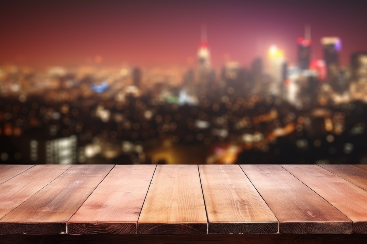 A wooden table isolated on blurred background with dark frame