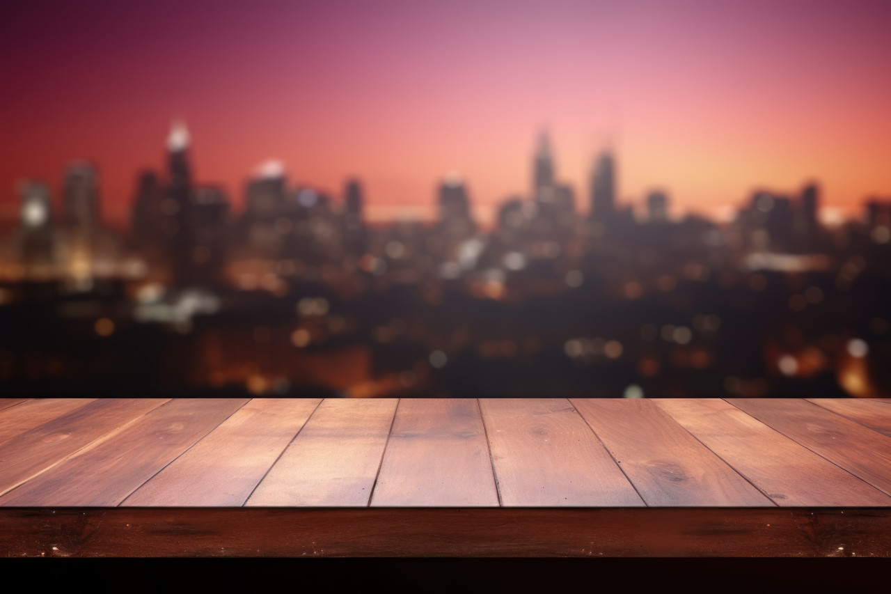 A wooden table isolated on blurred background with dark frame