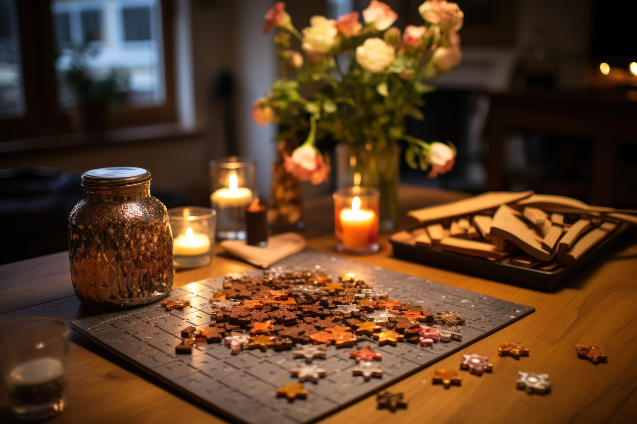Puzzle completed a heartwarming family moment by the crackling fire