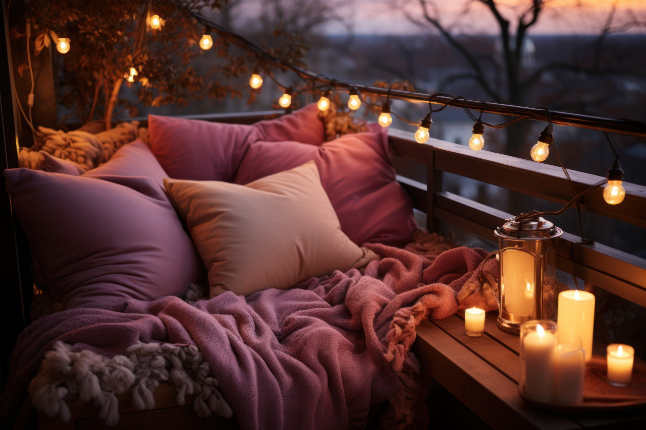 Embrace the hygge lifestyle with a balcony turned into a snug and inviting space