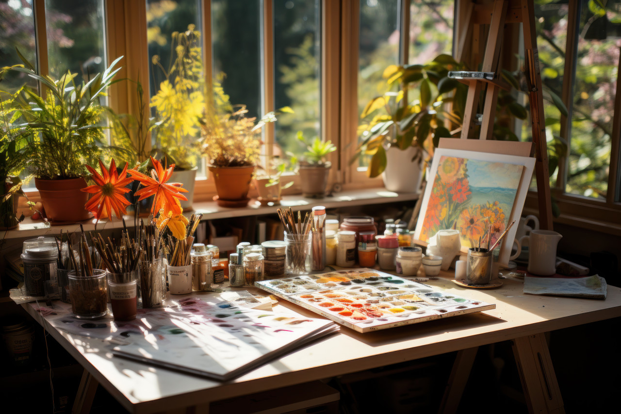 A quiet moment with an artist sketchbook and pencils bathed in sunlight